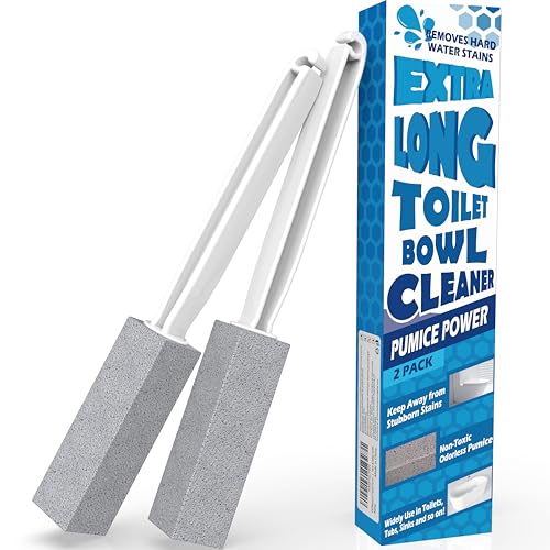 Pumice Stone Toilet Bowl Cleaner Brush with Extra Long Handle (2 Pack)
