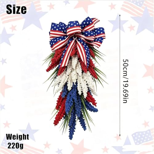 20-Inch Patriotic Door Swag, Red White and Blue Floral Wreath for Front Door