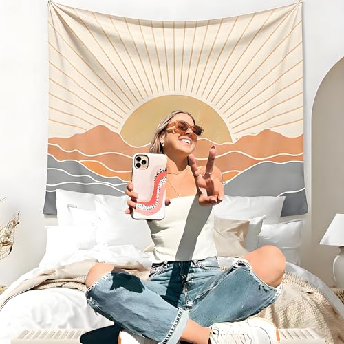 Boho Sun Wall Tapestry - Retro 70s Sunset Bohemian Wall Hanging Art