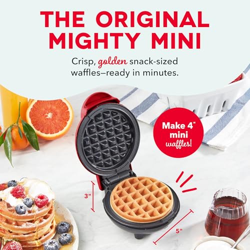 Mini Waffle Maker - 4-Inch Portable Nonstick Electric Waffle Iron, Red