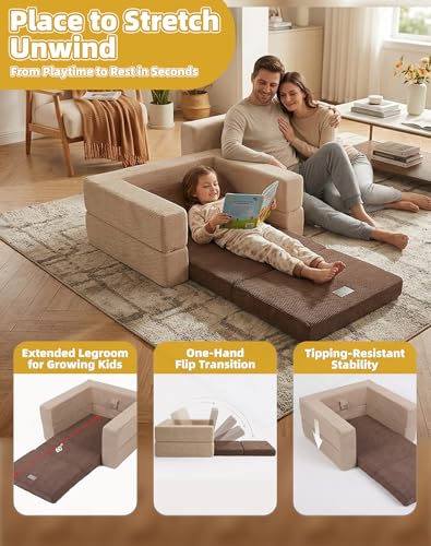 3-in-1 Convertible Toddler Sofa Bed with Bear Pattern - Portable Foam Couch