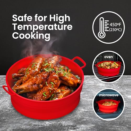 Lotteli Reusable Silicone Air Fryer Liners 8.5 Inch - 2 Pack, Food-Safe & Heat-Resistant