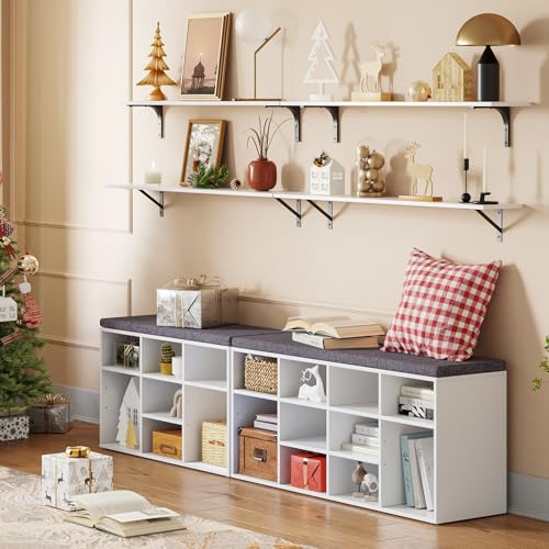 41-Inch Shoe Storage Bench with Washable Cushion, 12-Cubby Entryway Rack