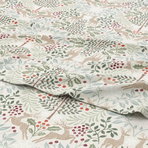 Great Bay Home Christmas Flannel Sheet Set Queen Size Woodland Deer - Ultra-Soft Winter Bedding, Double-Brushed Turkish Cotton, Holiday Bed Sheets