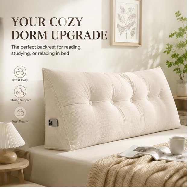 Twin XL Dorm Headboard Pillow - Plush Wedge Cushion for Back Support