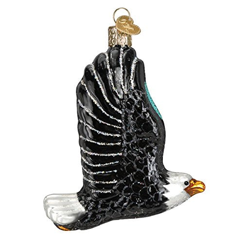 Eagle in Flight Glass Blown Christmas Ornament, Handcrafted Holiday Decor