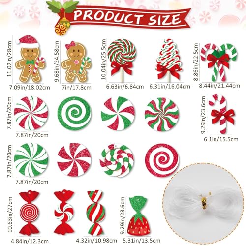 GuassLee 18-Pack Christmas Outdoor Candy Gingerbread Ornaments - Large Hanging Decorations for Holiday Party & Tree Decor