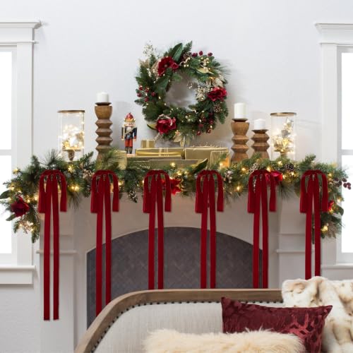 16 Pcs Burgundy Velvet Christmas Bow Decorations Large Rustic Holiday Ornaments