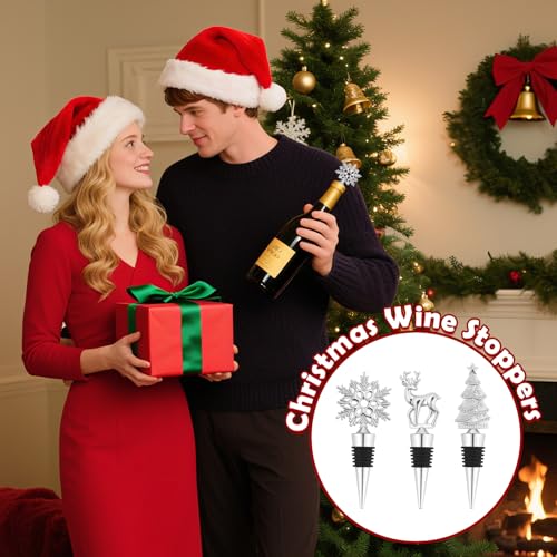 EmDryze Silver Christmas Tree & Reindeer Wine Bottle Stopper Set - Holiday Party Decor