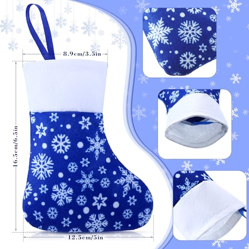 Hoosige 60 Pcs Mini Blue Christmas Stockings Bulk 6.5" Snowflake 3.5" Cuff