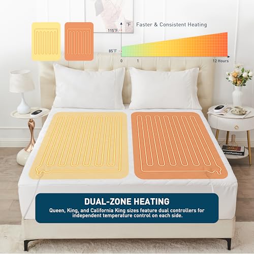 Heated Mattress Pad California King with Dual Control & 12 Heat Settings