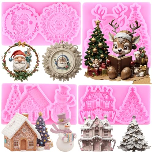 ZiXiang Style D Christmas Silicone Molds Set of 4 – Santa, Snowman & Tree Fondant