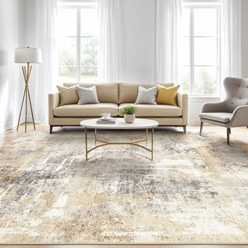 8x10 Washable Abstract Area Rug, Non-Slip Low Pile Modern Living Room Carpet