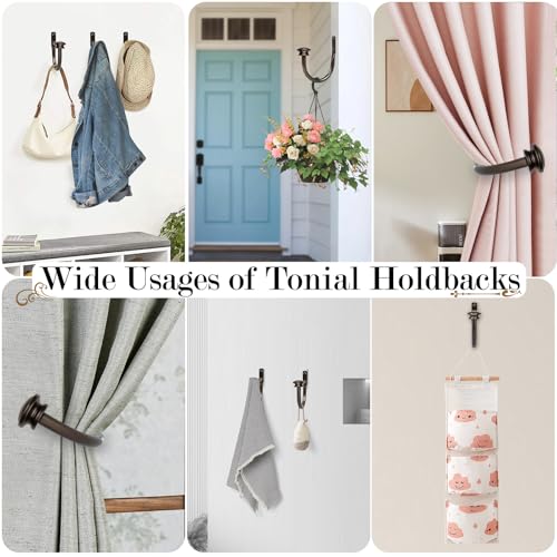 Wall-Mounted Bronze Curtain Holdbacks - Decorative Metal Drape Hooks (2 Pack)