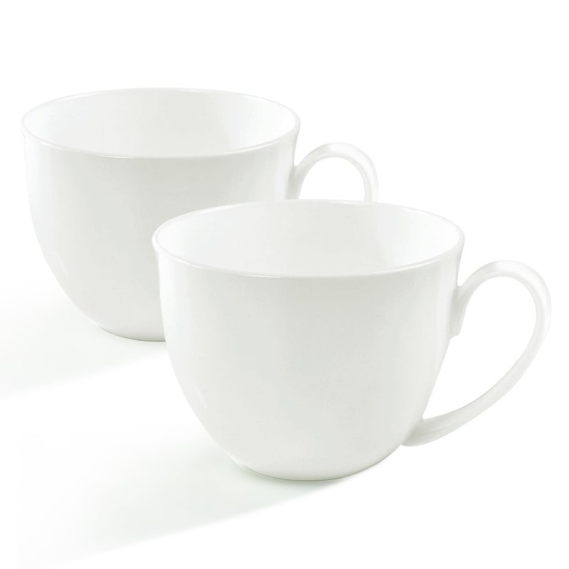 Gang Rinpoche 22 OZ White Bone China Soup Mugs with Handles, Large Ceramic Coffee Mugs Set of 2 for Hot Chocolate Cocoa Cereal Salads Yogurt Beverage Milk Latte Cappuccino, Dishwasher Microware Safe