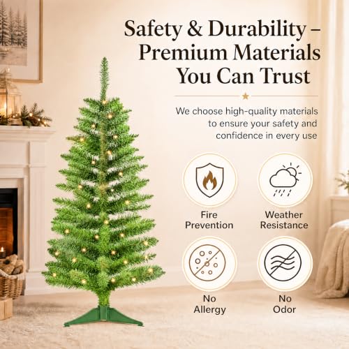 PineSpark 4ft Green Christmas Tree with Lights - Blue Accent, 122 Tips, 50 LED Pre-lit, Foldable