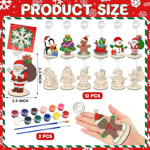 Christmas Wooden Place Card Holders with Paint Set - 12 Pieces