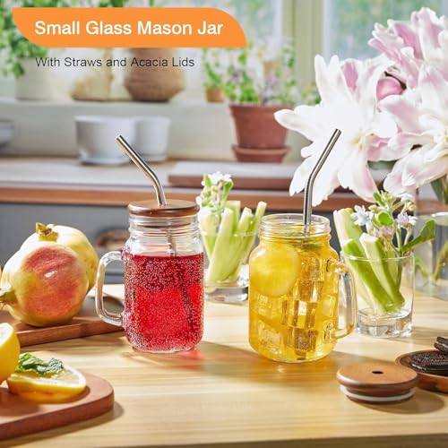 DRASTAR Clear 16 oz Mason Jar Coffee Cups Set of 2 with Handles & Lids