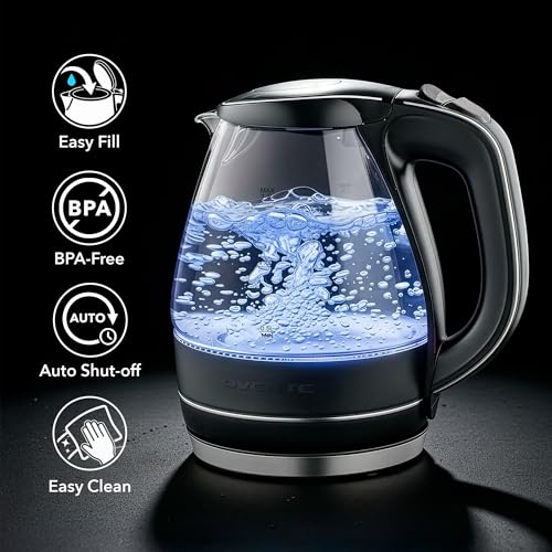1.5L Glass Electric Kettle, Fast-Boiling Water Boiler with LED Light
