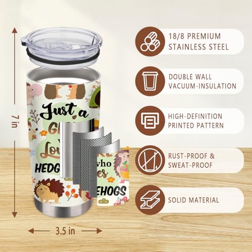 MoYueno Hedgehog Gift 20oz Insulated Tumblers with Straw - Animal Water Bottle for Hedgehog Lovers