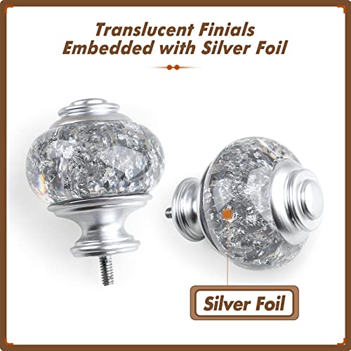 Decorative Curtain Rod Finials, Silver Translucent Ends for 1-Inch Rods