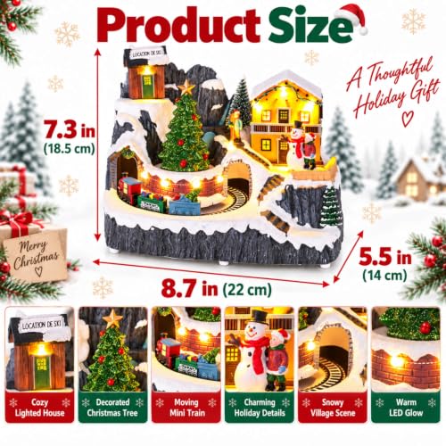 MEETYAMOR Lighted Christmas Village Set with Moving Train & Trees - Indoor Holiday Decor