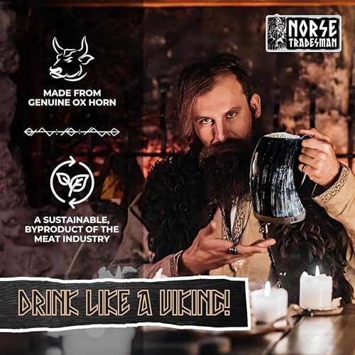 Norse Tradesman Original Viking Horn Mug - Lighter 16 oz Authentic Ox Horn Tankard