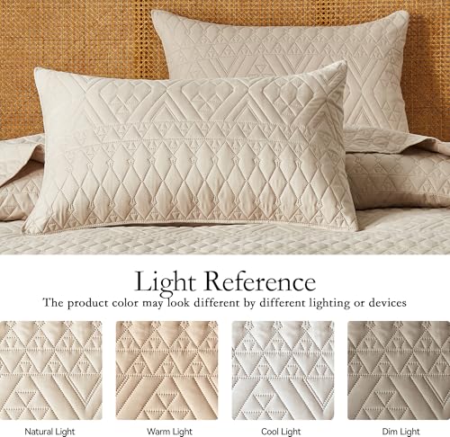 Lightweight Microfiber Quilt Bedding Set - Beige Full/Queen Coverlet 3-Piece