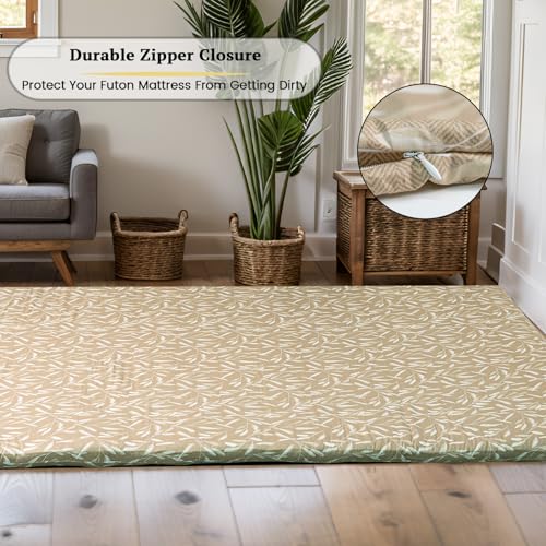 100% Cotton Futon Mattress Cover - Twin Size Washable Floor Mat Protector