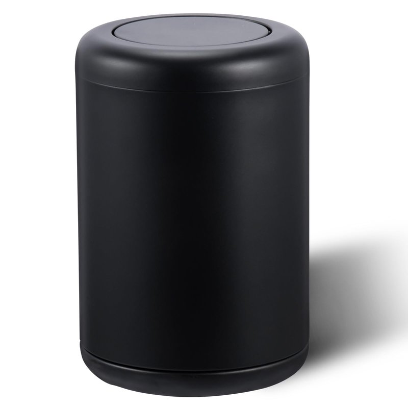 BRIEFHUMAN Waste Can 3 Gallon with Swing Lid，Brushed Stainless Steel Trash Can，Metal Cylindrical Garbage Can，Brass Wastebasket Bin for Bathroom,LivingRoom,Office,Kitchen,Bedroom,Hotel (Black)