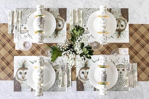Kitchen Paper Placemat Set with Winter Owls Design - 18 Pack