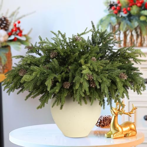 6 Pcs Realistic artificial Christmas Pine Branches with Cones - LZNPA