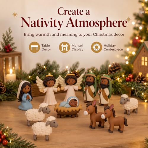 60-Piece Mini Nativity Scene Resin Figurines for DIY Christmas Crafts