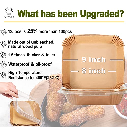 Square Air Fryer Disposable Paper Liners 9 Inch (125 Pack) Non-Stick Parchment