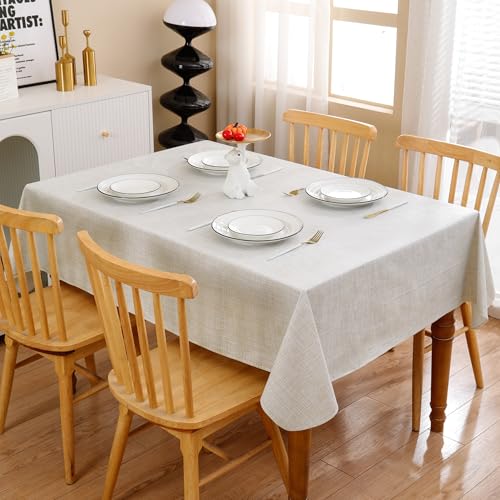 Heavy Duty Vinyl Tablecloth with Flannel Backing - Waterproof Wipeable Cover