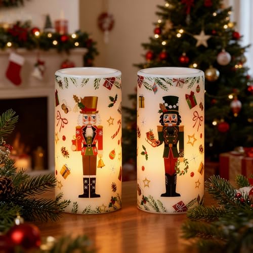 Lasumora 2 Pack Flameless Nutcracker Candles with Remote Timer - Christmas Decor