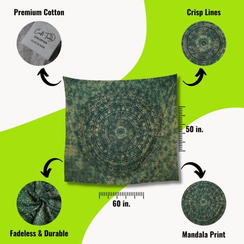 Indian Cotton Mandala Wall Hanging Tapestry - Green Boho Decor, 50x60"