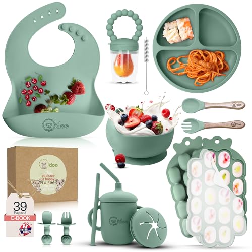 15-Piece Silicone Baby Weaning Set with Suction Plate, Bowl, Bib, and Utensils