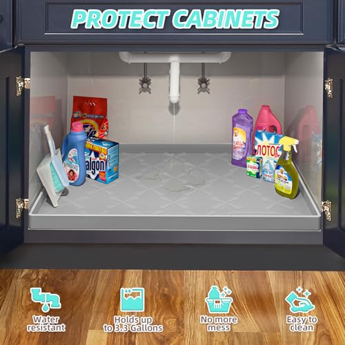 Waterproof Silicone Under Sink Mat 34" x 22" - Cabinet Protector Tray