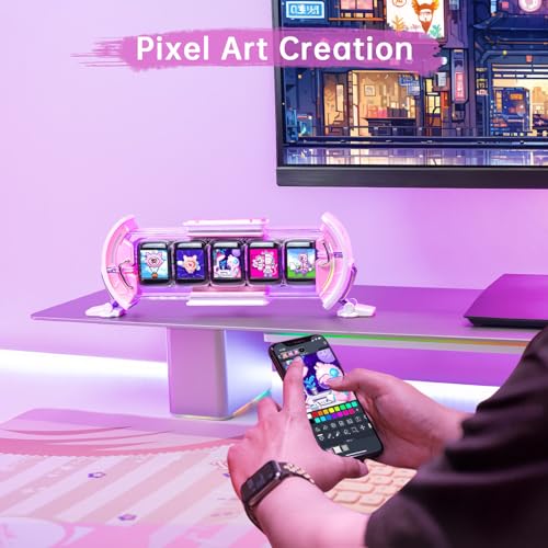 Smart Pixel Art Digital Desk Clock with 5 LCD Screens - Pink
