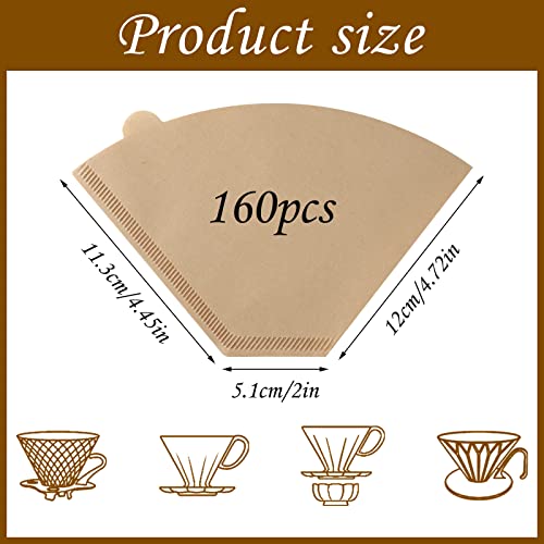 #4 Cone Coffee Filters, 160 Count Unbleached Natural Wood Pulp Disposable