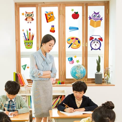 Back to School Window Clings Set - 9 Reusable Classroom Decorations