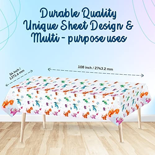 Dragan Dinosaur Tablecloth 2 Pack – 54 x 108 inch Disposable Plastic Cover (Colored) | HSGUS