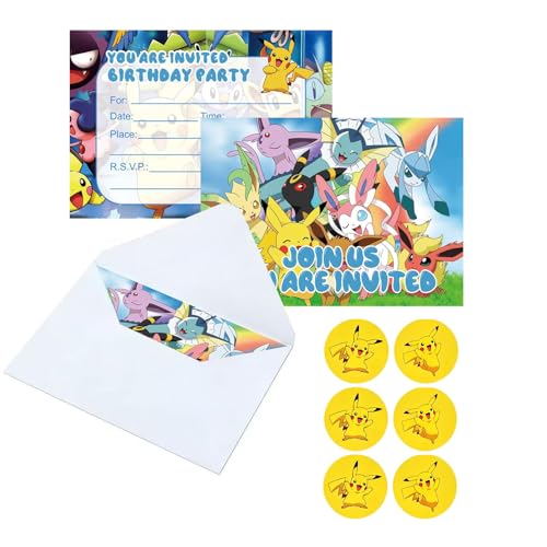 12-Piece Cartoon Birthday Invitation Set with Envelopes and Stickers