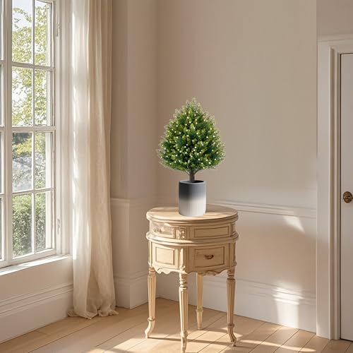 21-Inch Artificial Cedar Topiary Trees for Outdoor Entryway, 2-Pack