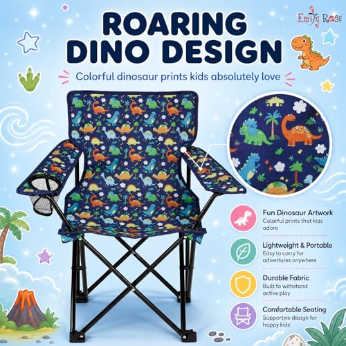 Kids Folding Camp Chair with Cup Holder & Carry Bag - Dinosaur Toddler Chair