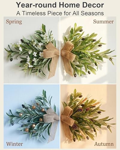 24-Inch Artificial Olive Branch Swag Set, Realistic Farmhouse Greenery