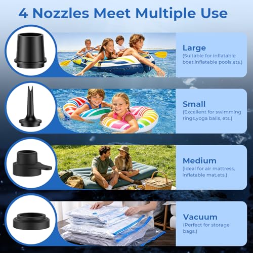 Portable Electric Air Pump with 6000mAh Battery, 4 Nozzles for Inflatables