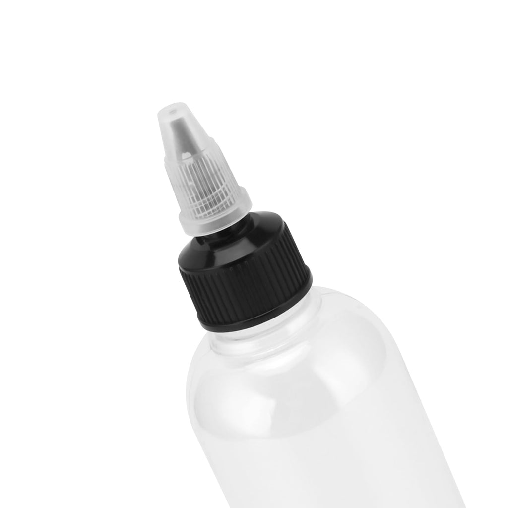 MOUYAT 64 PCS 4 oz 120ml Plastic Boston Squeeze Bottles, Paint Squeeze Bottles, Empty Dispensing Bottle With Twist Top Cap, Black White Plastic Squeeze Bottle for Oil, Paint