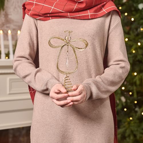 Gold 10 Inch Lighted Angel Tree Topper with Timer - Christmas Decoration